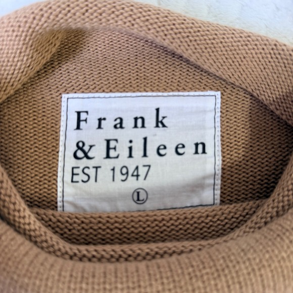 Frank & Eileen Womens L Camel Tan Cotton Rolled Funnel Neck Sweater Made in USA - Picture 6 of 7
